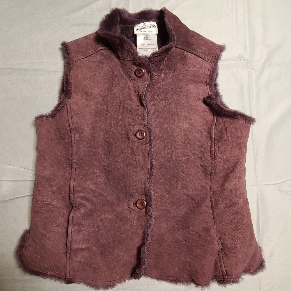 Pendleton 100% Leather Vest Medium Button Up Shea… - image 1